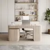 Velign 65" L-Shape Whitewash Executive Desk with Right-Side Cabinet