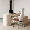 Velign 65" L-Shape Whitewash Executive Desk with Right-Side Cabinet