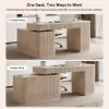 Velign 65" L-Shape Whitewash Executive Desk with Right-Side Cabinet