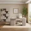 Velign 65" L-Shape Whitewash Executive Desk with Right-Side Cabinet