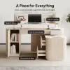 Velign 65" L-Shape Whitewash Executive Desk with Right-Side Cabinet