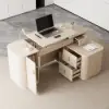 Velign 65" L-Shape Whitewash Executive Desk with Right-Side Cabinet