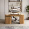Velign 65" L-Shape Natural Executive Desk with Right-Side Cabinet