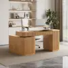 Velign 65" L-Shape Natural Executive Desk with Right-Side Cabinet