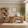 Velign 65" L-Shape Natural Executive Desk with Right-Side Cabinet