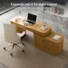 Velign 65" L-Shape Natural Executive Desk with Right-Side Cabinet