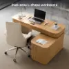 Velign 65" L-Shape Natural Executive Desk with Right-Side Cabinet