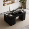 Velign 65" L-Shape Black Executive Desk with Right-Side Cabinet