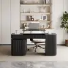 Velign 65" L-Shape Black Executive Desk with Right-Side Cabinet