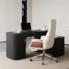 Velign 65" L-Shape Black Executive Desk with Right-Side Cabinet