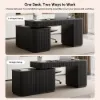Velign 65" L-Shape Black Executive Desk with Right-Side Cabinet
