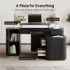 Velign 65" L-Shape Black Executive Desk with Right-Side Cabinet