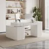 Velign 65" L-Shape White Executive Desk with Right-Side Cabinet