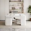 Velign 65" L-Shape White Executive Desk with Right-Side Cabinet
