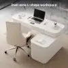 Velign 65" L-Shape White Executive Desk with Right-Side Cabinet