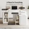 Velign 65" L-Shape White Executive Desk with Right-Side Cabinet