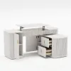 Velign 65" L-Shape White Executive Desk with Right-Side Cabinet