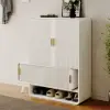 37" Warm White Shoe Storage Fluted Entryway Cabinet, Left Hand