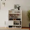 37" Warm White Shoe Storage Fluted Entryway Cabinet, Left Hand