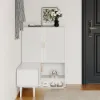 37" Warm White Shoe Storage Fluted Entryway Cabinet, Left Hand