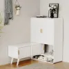 37" Warm White Shoe Storage Fluted Entryway Cabinet, Left Hand