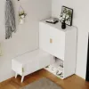 37" Warm White Shoe Storage Fluted Entryway Cabinet, Left Hand