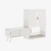 37" Warm White Shoe Storage Fluted Entryway Cabinet, Left Hand
