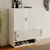 37" Warm White Shoe Storage Fluted Entryway Cabinet, Right Hand