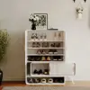 37" Warm White Shoe Storage Fluted Entryway Cabinet, Right Hand