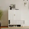 37" Warm White Shoe Storage Fluted Entryway Cabinet, Right Hand