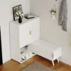 37" Warm White Shoe Storage Fluted Entryway Cabinet, Right Hand
