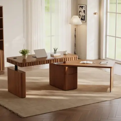 Aura 63" Walnut Fluted 360-Degree Rotating Electric Adjustable Standing Desk