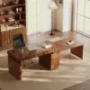Aura 63" Walnut Fluted 360-Degree Rotating Electric Adjustable Standing Desk