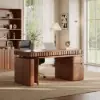 Aura 63" Walnut Fluted 360-Degree Rotating Electric Adjustable Standing Desk