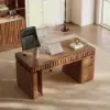 Aura 63" Walnut Fluted 360-Degree Rotating Electric Adjustable Standing Desk