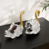 2-Piece Resin Swan Figurines – Elegant Gold Swan Decorative Storage Set