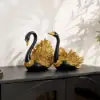 2-Piece Resin Swan Figurines, Black & Gold Decorative Storage Set