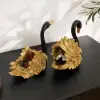 2-Piece Resin Swan Figurines, Black & Gold Decorative Storage Set