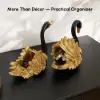 2-Piece Resin Swan Figurines, Black & Gold Decorative Storage Set