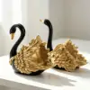 2-Piece Resin Swan Figurines, Black & Gold Decorative Storage Set