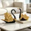 2-Piece Resin Swan Figurines, Black & Gold Decorative Storage Set