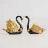2-Piece Resin Swan Figurines, Black & Gold Decorative Storage Set