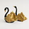 2-Piece Resin Swan Figurines, Black & Gold Decorative Storage Set