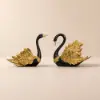 2-Piece Resin Swan Figurines, Black & Gold Decorative Storage Set
