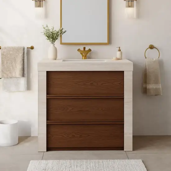 36" Single Bathroom Vanity with Ceramic Sink, Sintered Stone Top