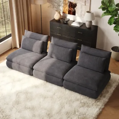 108" 3-Piece Light Grey Chenille Modular Sectional Sofa with Hidden Storage