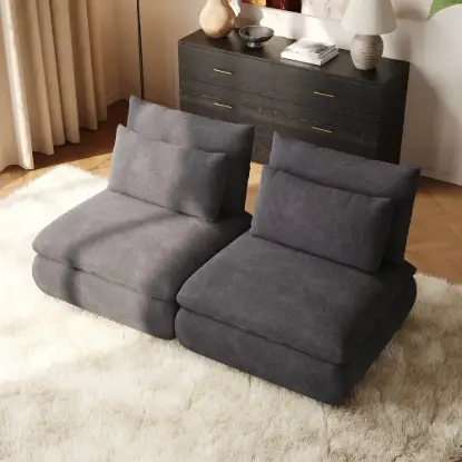 72" 2-Piece Light Grey Chenille Modular Sectional Sofa with Hidden Storage