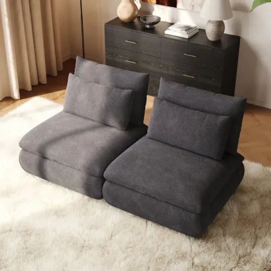 72" 2-Piece Light Grey Chenille Modular Sectional Sofa with Hidden Storage