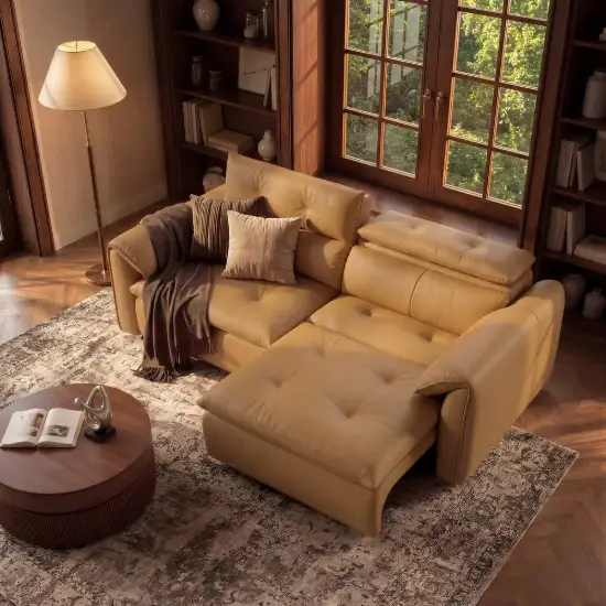 87" 2-Seater Genuine Leather Power Convertible Sleeper Sofa with Adjustable Headrests – Pillows