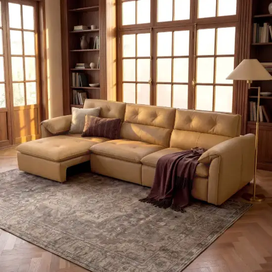 126" 3-Seater Genuine Leather Power Convertible Sleeper Sofa with Adjustable Headrests – Pillows